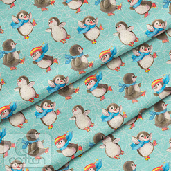 Отрез ткани 79х50 см "Пингвины на катке" (Cotton)