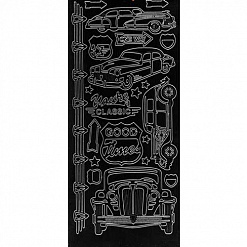 Контурные наклейки "Ретро автомобили", лист 10x24,5 см, цвет черный (JEJE)