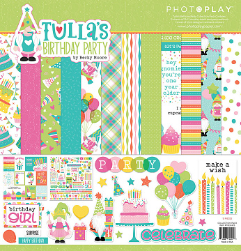 Набор бумаги 30х30 см с наклейками "Tulla's birthday party", 12 листов (Photo Play)