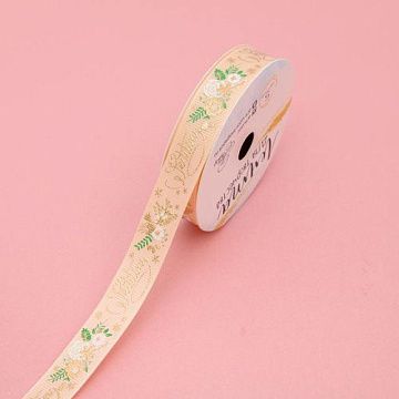 Лента репсовая с золочением "Wedding day", ширина 1,5 см, длина 5 м (АртУзор)