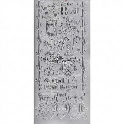 Контурные наклейки "Совы", лист 10x24,5 см, цвет серебряный (JEJE)