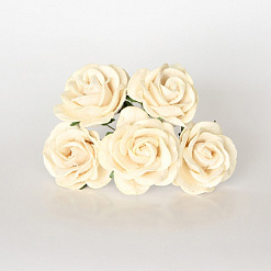 Букет огромных роз "Молочный. С закругленными лепестками", 4 см, 5 шт (Craft)