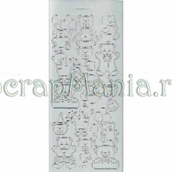 Контурные наклейки "Мишки", лист 10x24,5 см, цвет серебро