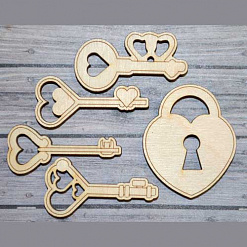 Набор деревянных украшений "Ключи с сердечками" (ПроСвет)