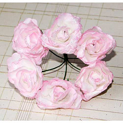 Букетик цветов с глиттером "Роза", цвет бело-розовый, 6 шт (Impresse)