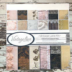 Набор бумаги 30х30 см с наклейками "Vintage lace", 8 листов (Reminisce)