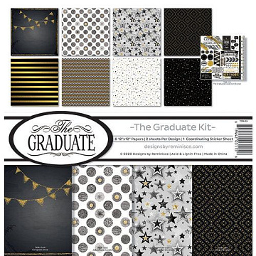 Набор бумаги 30х30 см с наклейками "The graduate", 8 листов (Reminisce)