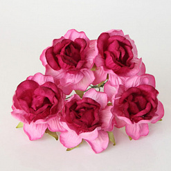 Букет больших кудрявых роз "Розовый с серединкой фуксия", 5 шт (Craft)