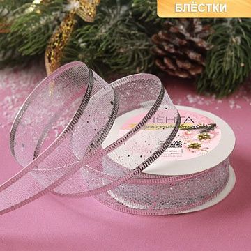 Лента капроновая "Блёстки серебряные", ширина 2,5 см, длина 2,7 м (АртУзор)