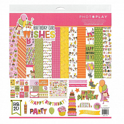 Набор бумаги 30х30 см с наклейками "Birthday Girl Wishes", 12 листов (Photo Play)