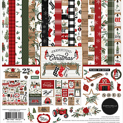 Набор бумаги 30х30 см с наклейками " Farmhouse Christmas", 12 листов (Carta Bella)