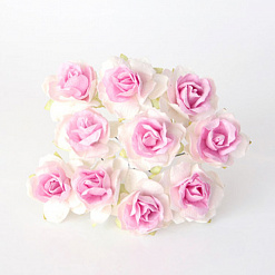 Букет кудрявых роз "Белый со светло-розовой серединкой 2", 3 см, 10 шт (Craft)