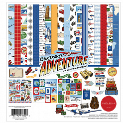 Набор бумаги 30х30 см с наклейками "Our travel Adventure", 12 листов (Carta Bella)