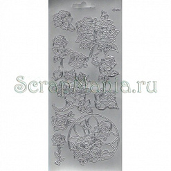 Контурные наклейки "Классические розы", цвет серебро (JEJE)