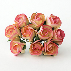 Букет больших роз с полураскрытым бутоном "Розовый с желтым", 10 шт (Craft)