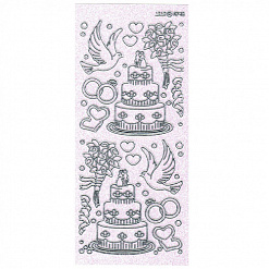 Контурные наклейки "Свадебные мотивы", лист 10x24,5 см, цвет прозрачный с блестками/сер (JEJE)