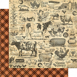 Набор бумаги 30х30 см с наклейками "Farmhouse. Фермерский дом", 16 листов (Graphic 45)