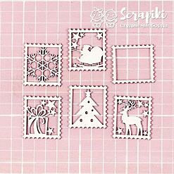 Чипборд "Новогодние марки", 3,9х3,4 см (Scrapiki)