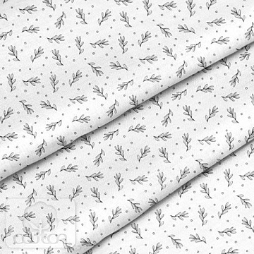 Отрез ткани 79х50 см "Веточки черно-белые с точками" (Cotton)