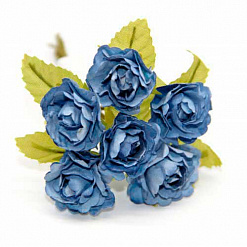 Букетик роз с листочками "Синий" (Рукоделие)