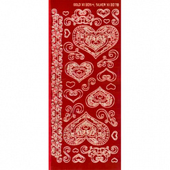 Контурные наклейки "Сердца и орнаменты", лист 10x24,5 см, цвет красный/золото (JEJE)
