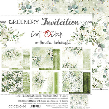 Набор бумаги 30х30 см "Greenery invitation", 6 листов (CraftO'clock)