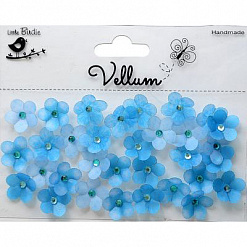 Набор цветов из веллума "Небесный синий" со стразами (Little Birdie)