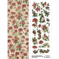 Лист с картинками 10х30 см "Винтажный Новый Год. Пуансеттии" (ScrapMania)