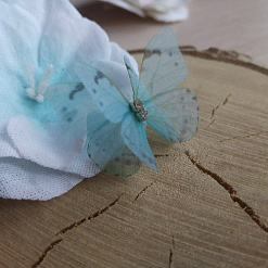 Украшение из ткани "Бабочка шифоновая. Голубая", 3,3х2,5 см