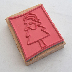 Резиновый штамп на деревянной основе "Веселая елка"