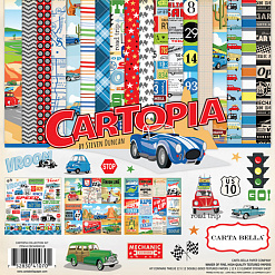 Набор бумаги 30х30 см с наклейками "Cartopia", 12 листов (Carta Bella)