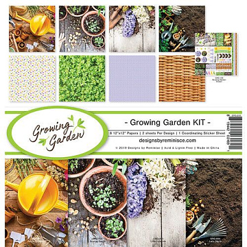 Набор бумаги 30х30 см с наклейками "Growing garden", 8 листов (Reminisce)
