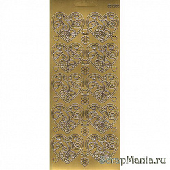 Контурные наклейки "Маленькие орнаменты с сердцами", лист 10x24,5 см, цвет золото (JEJE)