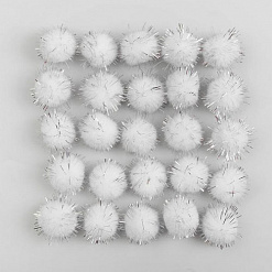 Набор помпонов "Белые с мишурой", диаметр 2 см