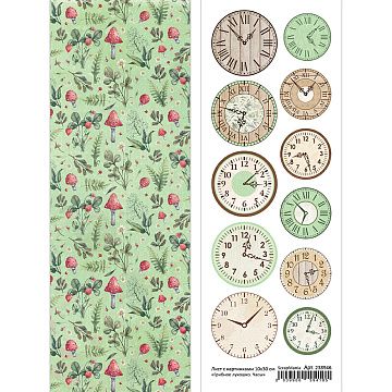 Лист с картинками 10х30 см "Грибное лукошко. Часы" (ScrapMania)