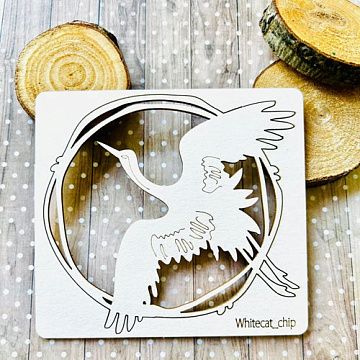 Чипборд "Невероятная Япония. Цапля в рамке", 9,2х9,5 см (Белый кот)