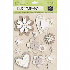 Набор объемных наклеек 11х15 см "Сердца и цветы" (K&Company)