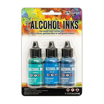 Набор алкогольных чернил Tim Holtz "Teal/Blue Spectrum", 3 шт (Ranger)