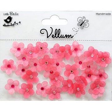 Набор цветов из веллума "Туманный розовый" со стразами (Little Birdie)