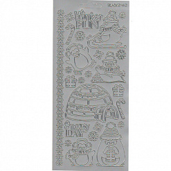 Контурные наклейки "Пингвины", лист 10x24,5 см, цвет серебряный (JEJE)