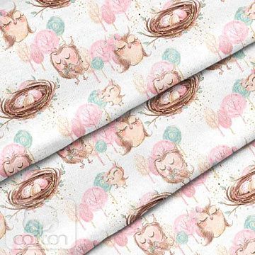 Отрез ткани 79х50 см "Совы с гнёздами" (Cotton)
