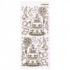 Контурные наклейки "Свадебные мотивы", лист 10x24,5 см, цвет прозрачный с блестками/золото