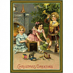 Тканевая карточка мини "В лучших традициях Рождества. Детки с подарками" (ScrapMania)