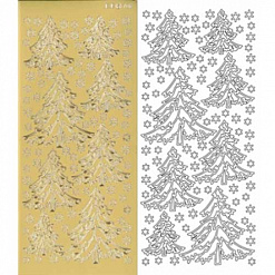 Контурные наклейки "Зимние елки", лист 10x24,5 см, цвет золотой (JEJE)