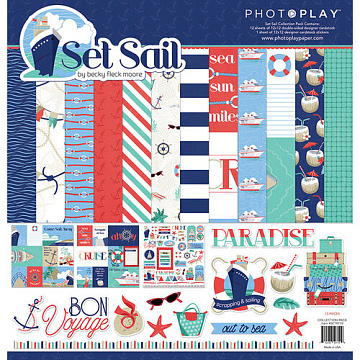 Набор бумаги 30х30 см с наклейками "Set sail", 12 листов (Photo Play)