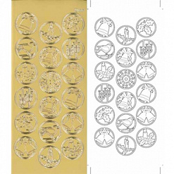 Контурные наклейки "Новогодние мотивы в кругах", лист 10x24,5 см, цвет золотой (JEJE)