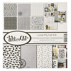 Набор бумаги 30х30 см с наклейками "Love my cat", 8 листов (Reminisce)