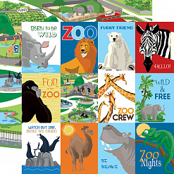 Набор бумаги 30х30 см с наклейками "Zoo Adventure", 12 листов (Carta Bella)