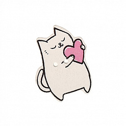 Пуговица деревянная "Белый кот с сердечком" (АртУзор)