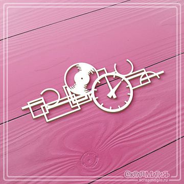 Чипборд "Фоновый. Элемент с пластинкой и часами", 8,9х3,8 см (СкрапМагия)